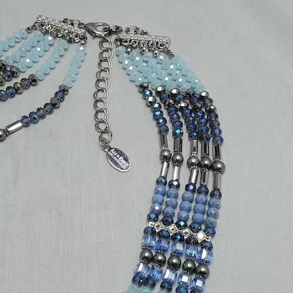 ALI KHAN blue opal and aquamarine multi layered glass beaded statement necklace - Picture 3 of 5